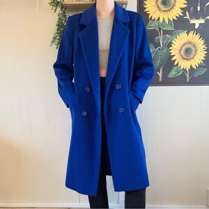 Vintage Kristen Blake Long Wool Overcoat Double Breasted Womens 6 Royal Blue